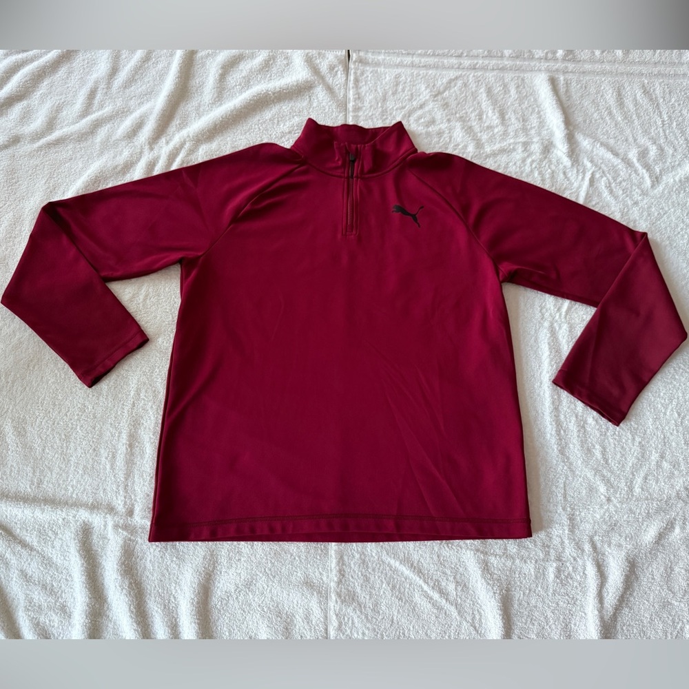 Mens Puma Pullover Active Long Sleeve 1/4 Quarter Zip Runner, Burgundy Sz Large